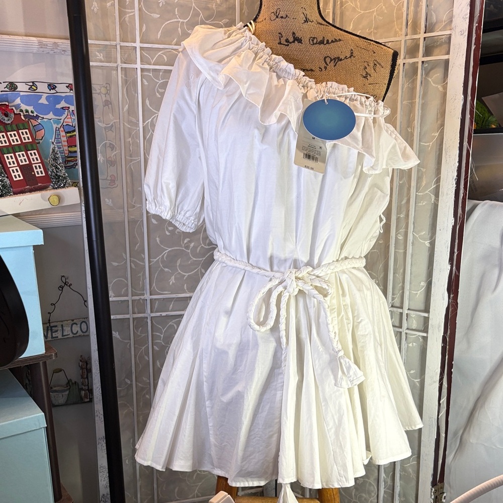 RHODE White Ruffle Off-Shoulder Dress